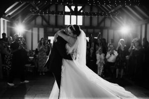 Happy couple having their fist dance at Brookfield Barn 